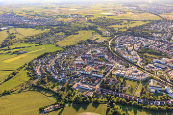 In Vogelsang with the Carmelite monastery church of Mary Mother of the Church and the new Petronia-Steiner-Straße housing development in Speyer in the state Rhineland-Palatinate, Germany