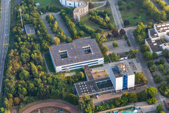 Aerial view of Curved Building complex of the Pedagogic Landesinstitut Rheinland-Pfalz in Speyer in the state Rhineland-Palatinate, Germany
