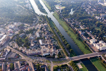Hospital grounds of the Clinic of Universitaetsklinik and dem Klinikum Mannheim on Ufer of Neckar in Mannheim in the state Baden-Wurttemberg, Germany