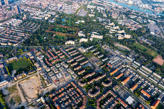 Aerial view of Neckarstadt East, Herzogenriedpark in the district Neckarstadt-Ost in Mannheim in the state Baden-Wuerttemberg, Germany