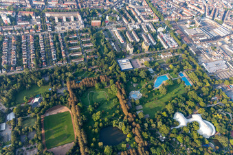 Swimming pool of the Herzogenriedbad in Herzogenriedpark in Mannheim in the state Baden-Wurttemberg, Germany