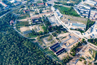 Aerial view of Construction site for the renovation and reconstruction of the former US-military barracks SULLIVAN on Kaefertal Forest in Mannheim in the state Baden-Wurttemberg, Germany