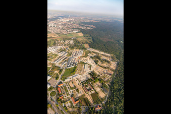 Aerial photograpy of Construction site for the renovation and reconstruction of the former US-military barracks SULLIVAN on Kaefertal Forest in Mannheim in the state Baden-Wurttemberg, Germany