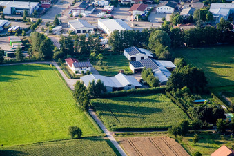 Aerial view of In the Rötzwiesen, farm of the Kerth family in the district Minderslachen in Kandel in the state Rhineland-Palatinate, Germany