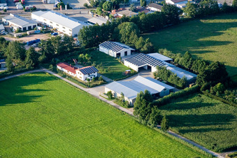Oblique view of In the Rötzwiesen, farm of the Kerth family in the district Minderslachen in Kandel in the state Rhineland-Palatinate, Germany