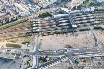 Aerial view of Main station in the district Bergheim in Heidelberg in the state Baden-Wuerttemberg, Germany