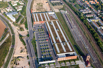Aerial view of Building of the construction market of BAUHAUS Heidelberg in Heidelberg in the state Baden-Wurttemberg, Germany