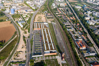 Aerial photograpy of Bauhaus Heidelberg in the district Bahnstadt in Heidelberg in the state Baden-Wuerttemberg, Germany
