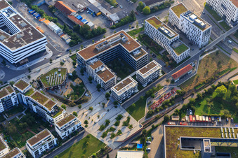 Municipal daycare center Schwetzinger Terrasse and fire station park in the district Bahnstadt in Heidelberg in the state Baden-Wuerttemberg, Germany