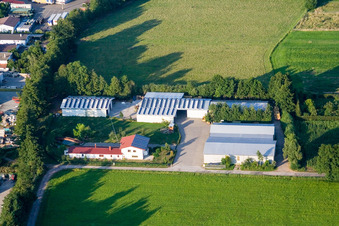 Bird's eye view of In the Rötzwiesen, farm of the Kerth family in the district Minderslachen in Kandel in the state Rhineland-Palatinate, Germany