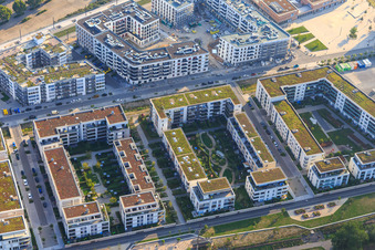 Langer Anger x Bautzenstraße with residential complex, building cooperative Heidelberg Bahnstadt in the district Bahnstadt in Heidelberg in the state Baden-Wuerttemberg, Germany