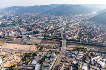 Bridge to district Weststadt between central station and Neckar river in Heidelberg in the state Baden-Wurttemberg, Germany