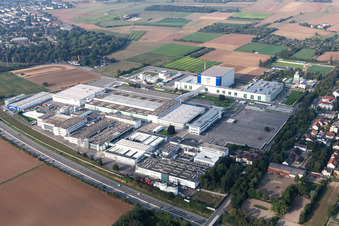 Building and production halls on the premises of Rudolf Wild GmbH & Co. KG (Capri-Sonne) in Eppelheim in the state Baden-Wurttemberg from above
