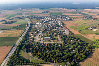 Refugee - buildings Erstaufnahmeeinrichtung of Lanof Baden-Wuerttemberg in the district Patrick-Henry-Village in Heidelberg in the state Baden-Wurttemberg, Germany seen from above
