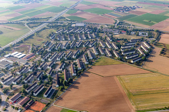 Refugee - buildings Erstaufnahmeeinrichtung of Lanof Baden-Wuerttemberg in the district Patrick-Henry-Village in Heidelberg in the state Baden-Wurttemberg, Germany from the plane