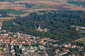 Aerial view of Mosque in the Schwetzingen Palace Park in Schwetzingen in the state Baden-Wuerttemberg, Germany