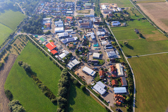 Tonwerk industrial area with Holz & Konzepte Jens Neider, GSLNA MTRS and SORG Rollstuhltechnik GmbH + Co.KG in Oberhausen-Rheinhausen in the state Baden-Wuerttemberg, Germany