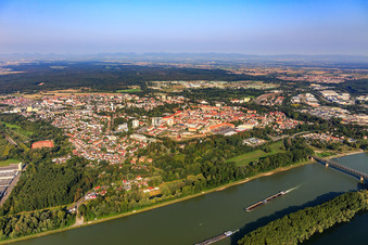 City view across the Rhine from the east in Germersheim in the state Rhineland-Palatinate, Germany