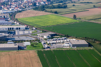 Industrial area in Speyer Valley with Markthalle 5 and Resinnovation GmbH in Rülzheim in the state Rhineland-Palatinate, Germany
