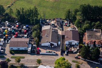 Aerial view of Taxi Beil at Barthelsmühlring in the Horst industrial estate in the district Minderslachen in Kandel in the state Rhineland-Palatinate, Germany