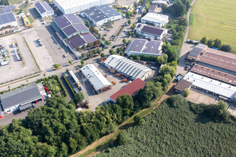 Aerial view of Roofing, scaffolding and construction plumbing Mindum, in the Horst industrial area in the district Minderslachen in Kandel in the state Rhineland-Palatinate, Germany