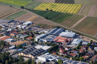 Oblique view of Im Gereut industrial estate, HGGS LaserCUT GmbH & Co. KG in Hatzenbühl in the state Rhineland-Palatinate, Germany