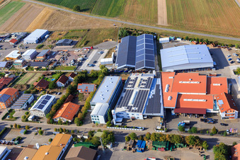 Im Gereut industrial estate, HGGS LaserCUT GmbH & Co. KG in Hatzenbühl in the state Rhineland-Palatinate, Germany viewn from the air