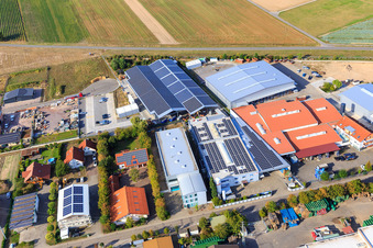 Drone recording of Im Gereut industrial estate, HGGS LaserCUT GmbH & Co. KG in Hatzenbühl in the state Rhineland-Palatinate, Germany
