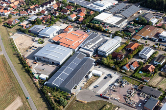 Im Gereut industrial estate, HGGS LaserCUT GmbH & Co. KG in Hatzenbühl in the state Rhineland-Palatinate, Germany seen from a drone