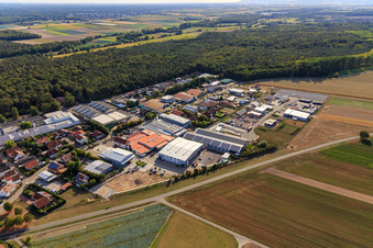 Aerial photograpy of Im Gereut industrial estate, HGGS LaserCUT GmbH & Co. KG in Hatzenbühl in the state Rhineland-Palatinate, Germany