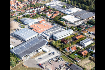 Im Gereut industrial estate, HGGS LaserCUT GmbH & Co. KG in Hatzenbühl in the state Rhineland-Palatinate, Germany from the plane