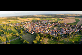 Panorama of the village overview from the northwest in Steinweiler in the state Rhineland-Palatinate, Germany