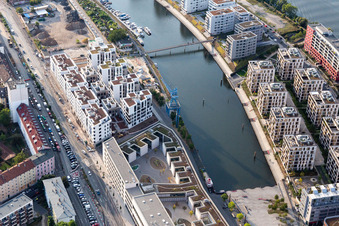 Harbor Island in the district Hafen in Offenbach am Main in the state Hesse, Germany out of the air