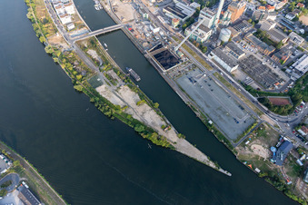 Harbor Island in the district Hafen in Offenbach am Main in the state Hesse, Germany from the plane