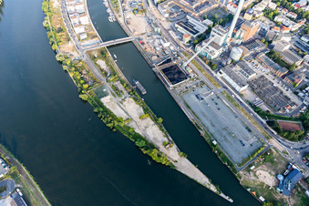Bird's eye view of Harbor Island in the district Hafen in Offenbach am Main in the state Hesse, Germany