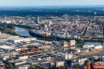 Building complex and grounds of the logistics center Oiltanking, DB Schenker, UPS Center Frankfurt and Karl Schmidt in the district Ostend in Frankfurt in the state Hesse, Germany