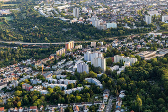 Aerial view of District Seckbach in Frankfurt am Main in the state Hesse, Germany