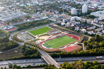 Ensemble of sports grounds of Bezirkssportanlage Frankfurter Bogen and vom Sportpark Preungesheim in the district Preungesheim in Frankfurt in the state Hesse, Germany