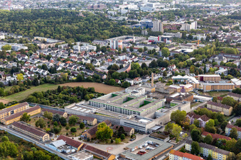 Aerial view of Prison grounds and high security fence Prison Frankfurt III in Frankfurt in the state Hesse, Germany. Editorial use only !