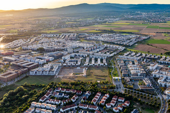 Residential construction site with multi-family housing development- on the on Konrad-Zuse-Strasse in the district Kalbach-Riedberg in Frankfurt in the state Hesse, Germany