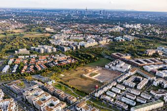 Residential construction site with multi-family housing development- on the on Konrad-Zuse-Strasse in the district Kalbach-Riedberg in Frankfurt in the state Hesse, Germany