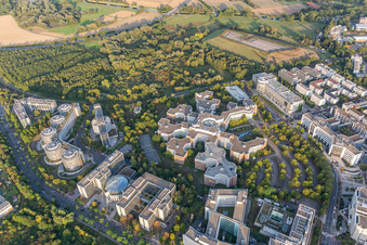 Aerial view of Lurgi House in the district Niederursel in Frankfurt am Main in the state Hesse, Germany