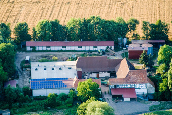 At Erlenbach, Leistenmühle in Kandel in the state Rhineland-Palatinate, Germany seen from above