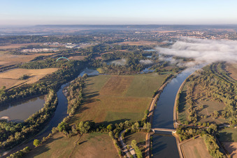 Aerial view of Moselle and Moselle Canal in Gondreville in the state Meurthe et Moselle, France