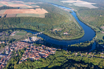 Curved loop of the riparian zones on the course of the river Moselle in Liverdun in Grand Est, France