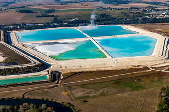 Turquoise-blue saltworks for the potash extraction of the Compagnie des Salins du Midi et des Salines de l'Est SA in Laneuveville-devant-Nancy in Grand Est, France