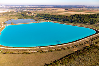 Turquoise-blue saltworks for the potash extraction of the Compagnie des Salins du Midi et des Salines de l'Est SA in Laneuveville-devant-Nancy in Grand Est, France