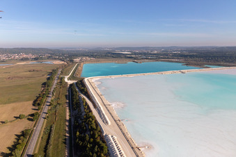 Turquoise-blue saltworks for the potash extraction of the Compagnie des Salins du Midi et des Salines de l'Est SA in Vigneulles in Grand Est, France