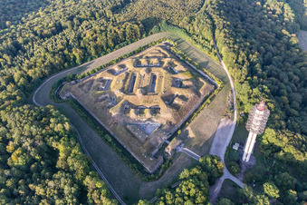 Aerial photograpy of Fragments of the fortress " Fort de Bourlemont " in Mont-les-Neufchateau in Grand Est, France