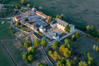 Aerial view of Palace Chateau de Montbras and Hostellerie de L'Isle en Bray in Montbras in Grand Est, France